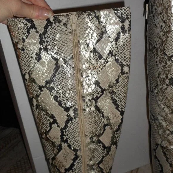 NEW Aldo metallic snakeskin nude knee high boots, size 7.5 - Picture 3 of 7